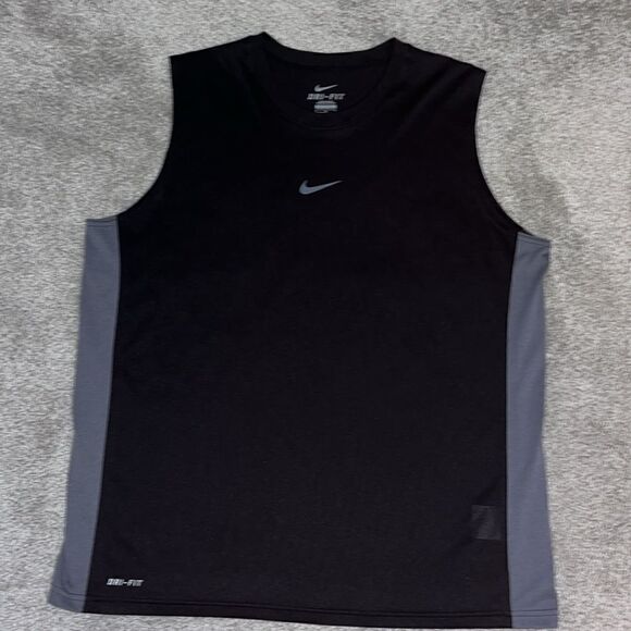 Black Gray Nike Dri-Fit gym work out training running sleeveless tank t shirt L - Picture 1 of 3